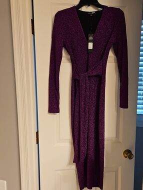 Fashion Nova Metallic Purple Wrap Midi Dress